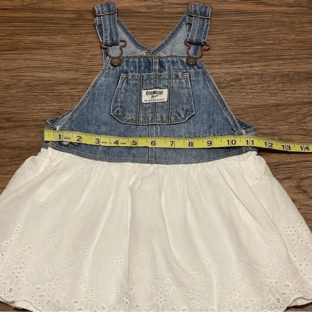 Oshkosh Baby Girls Sleeveless Jumper Cotton Blue Denim and White Size 12-18 Mos